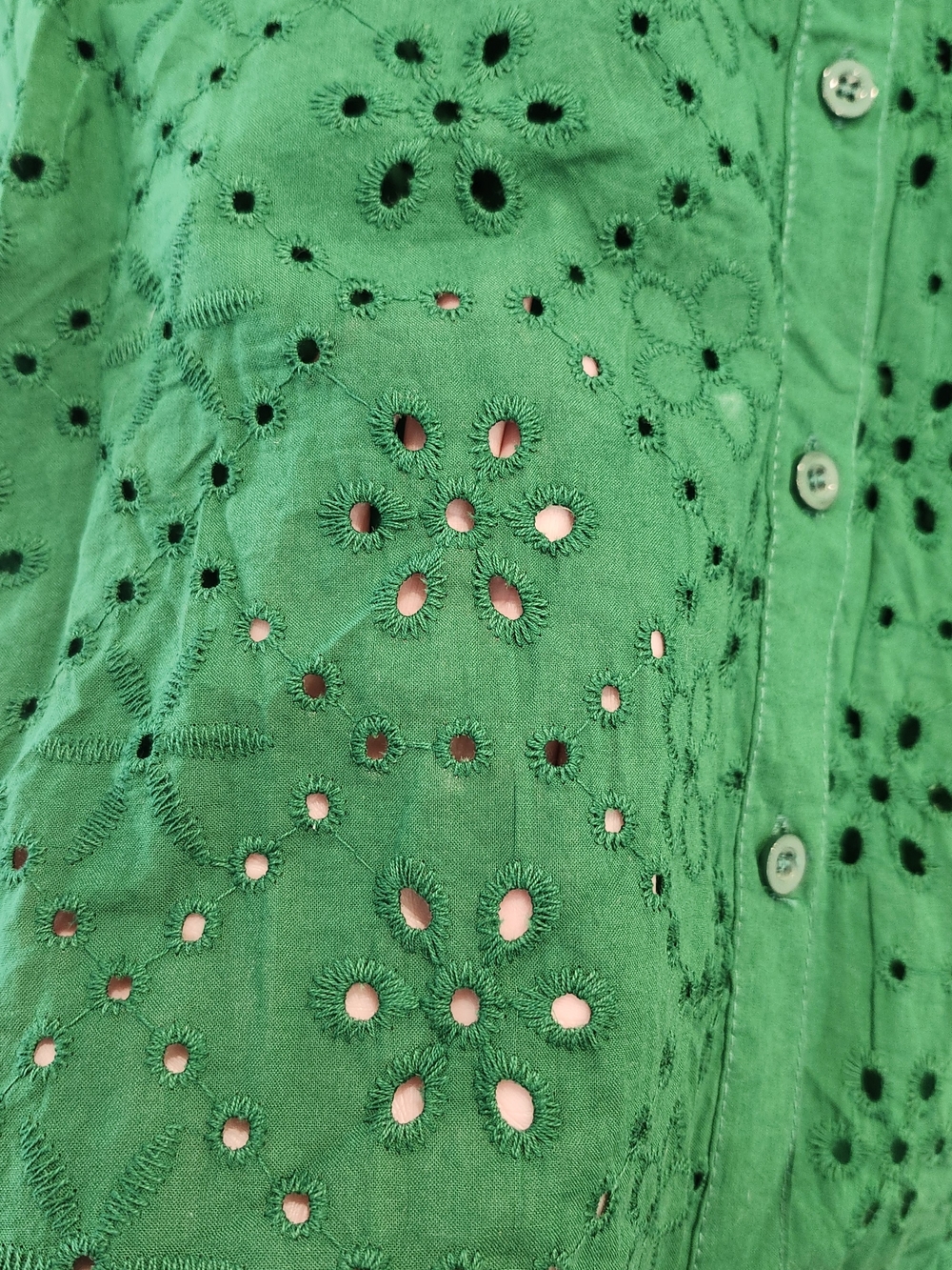 Adiva Emerald Eyelet Button-Down Shirt - Picture 2 of 5